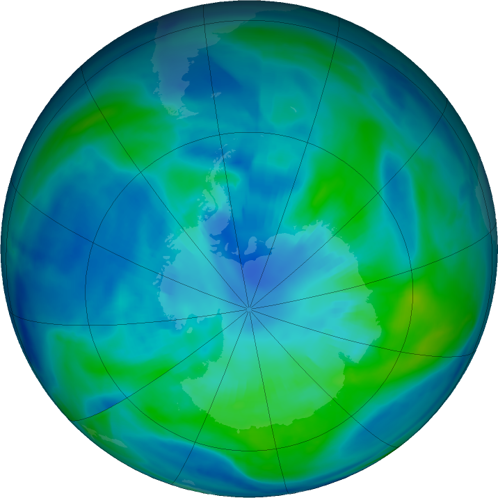 Antarctic ozone map for 09 April 2020